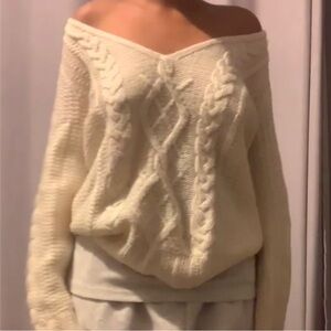 Elegant Off-Shoulder Cream Sweater